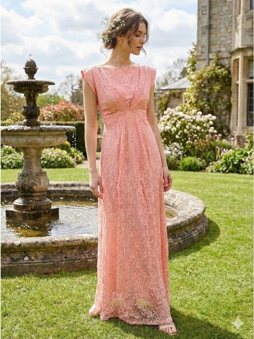 Vintage 70s Emma Domb Pink Lace Maxi Dress Cottagecore Romantic Garden Party S